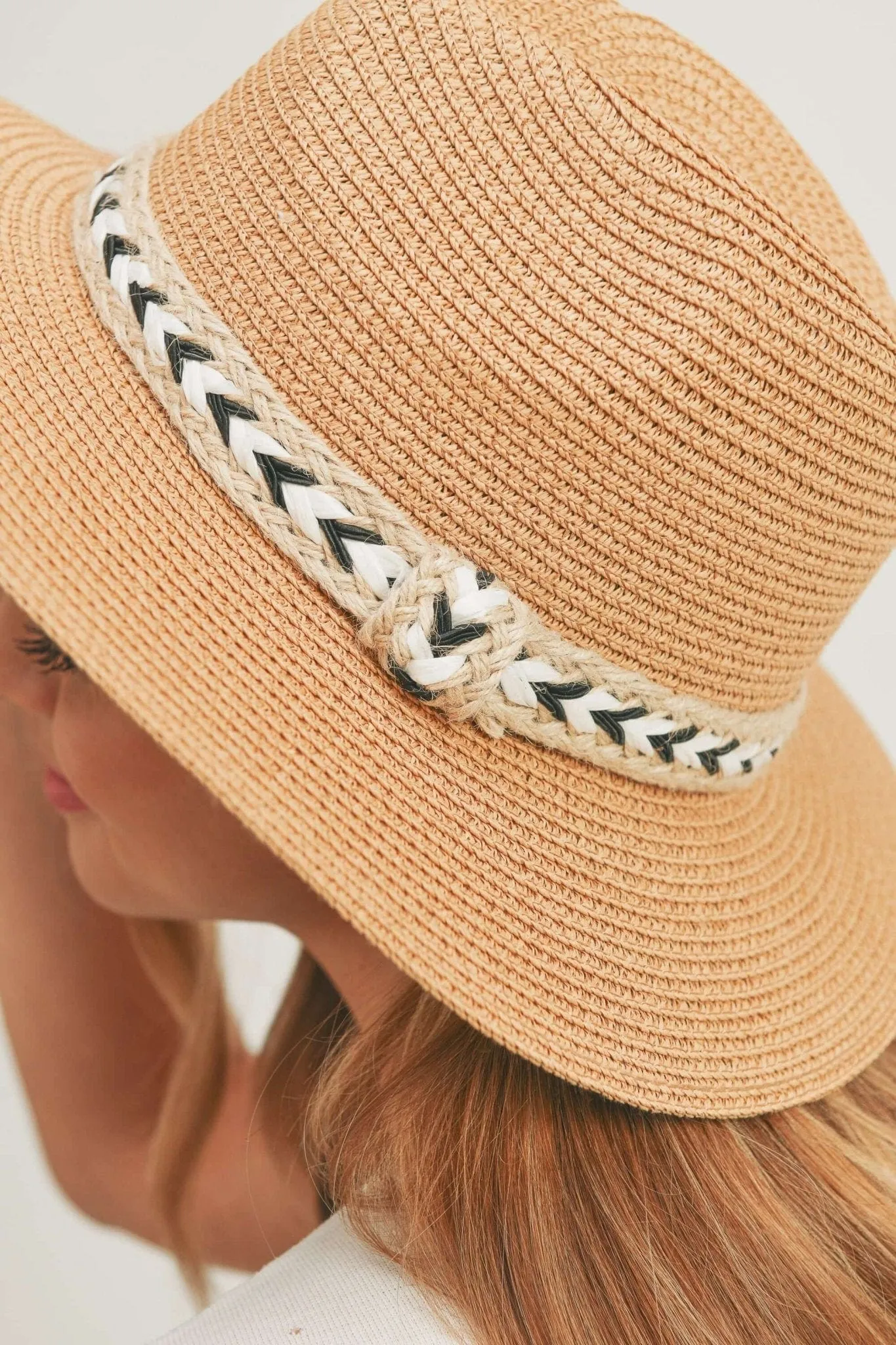 MH0108 Black and White Braided Jute Band Panama Hat