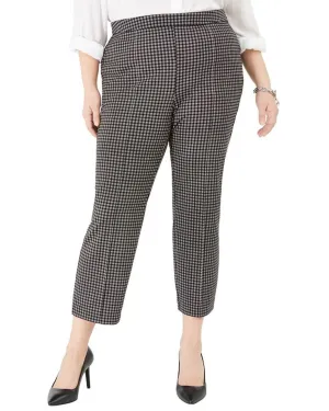 Michael Kors Women's  Check Print Side Zip Cropped Pants Silver  1X | Silver