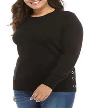 Michael Kors Women's Plus Side Snap Crewneck Sweater Black Size 0X | Black