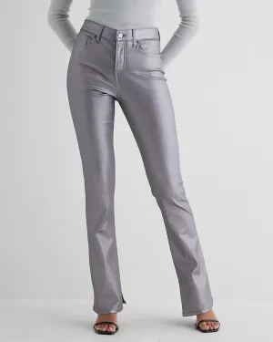Mid Rise Gray Metallic Coated Skyscraper Jeans in Gray
