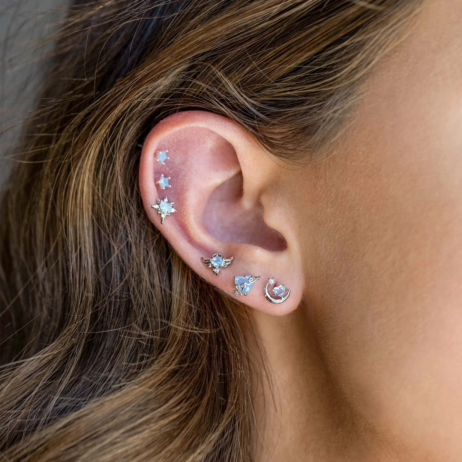 Milky Blue Star Studs