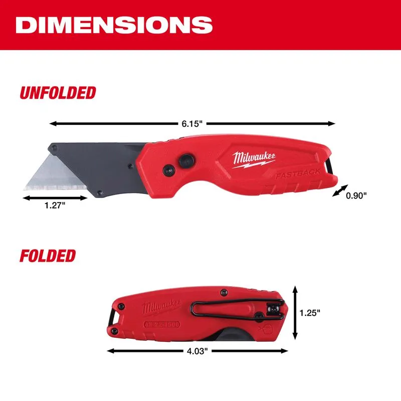 Milwaukee Fastback 6.87 in. Press and Flip Folding Utility Knife Set Red 2 pk