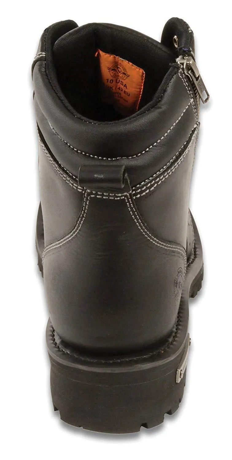 Milwaukee Leather Boots MBM9000  en's Black Leather Wide Boots with Contrast Stitching