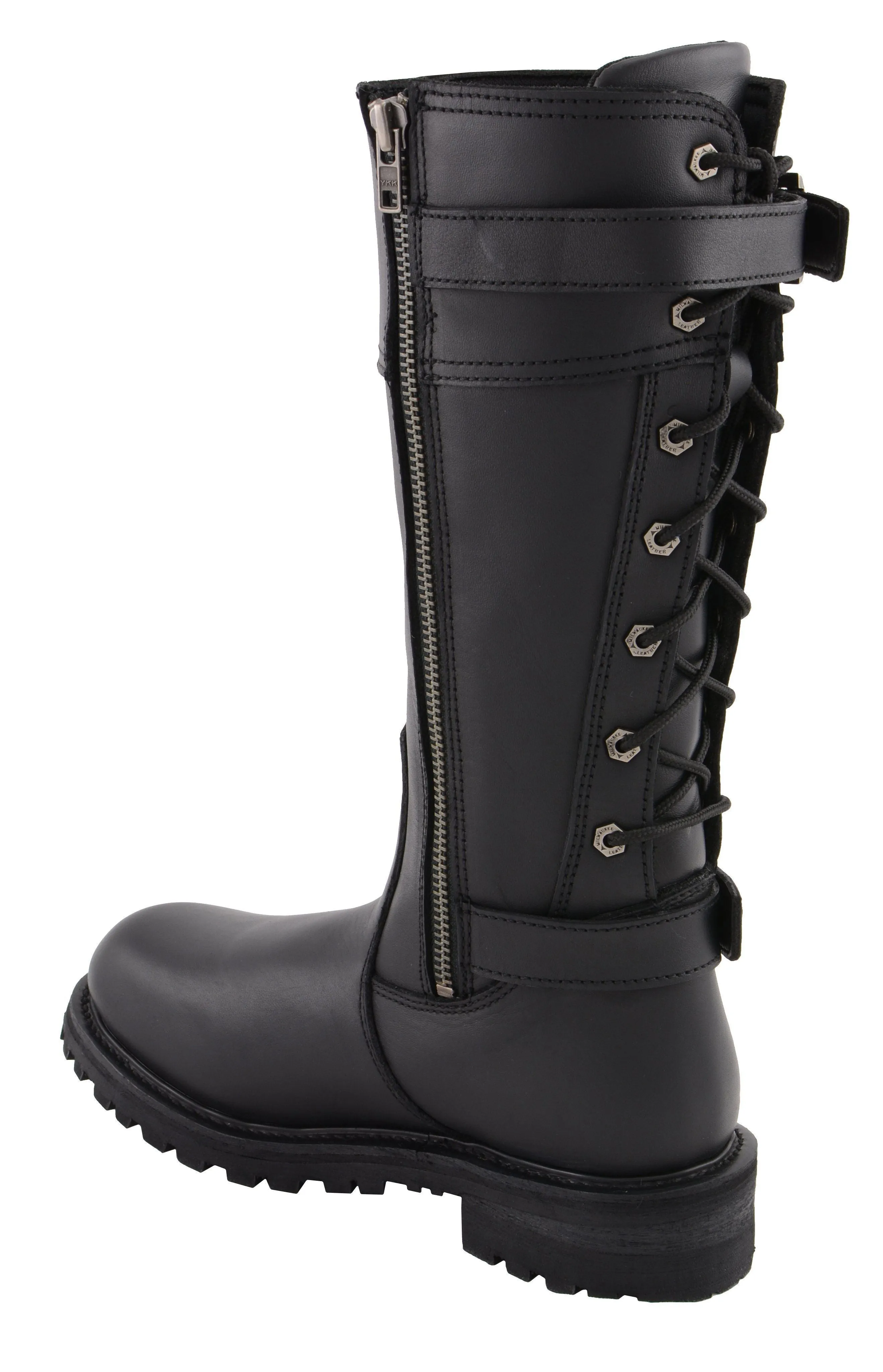 Milwaukee Leather-MBL9385-Women’s 15” Calf Laced Black Leather Riding Boots with Side Zipper Entry