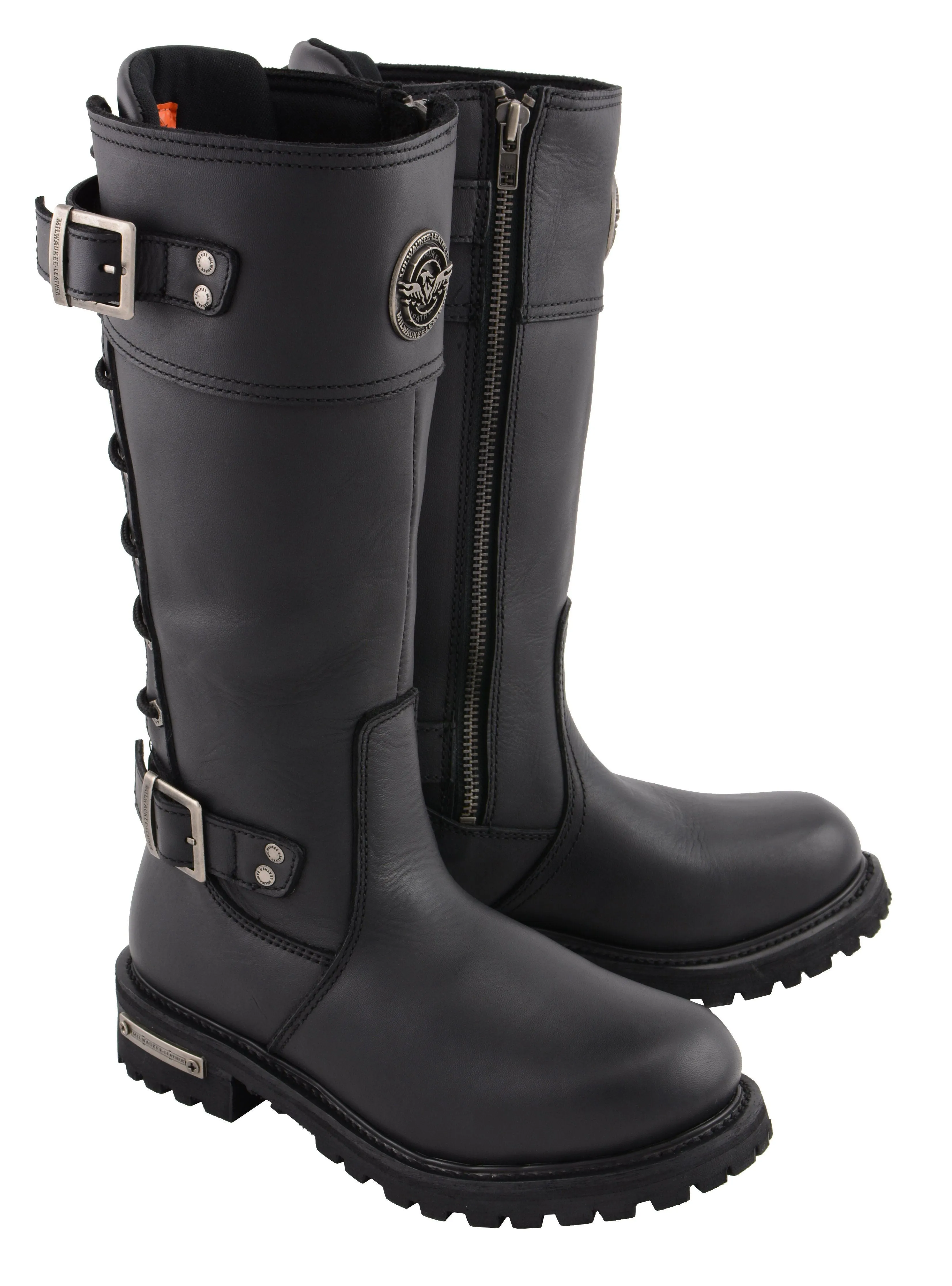 Milwaukee Leather-MBL9385-Women’s 15” Calf Laced Black Leather Riding Boots with Side Zipper Entry