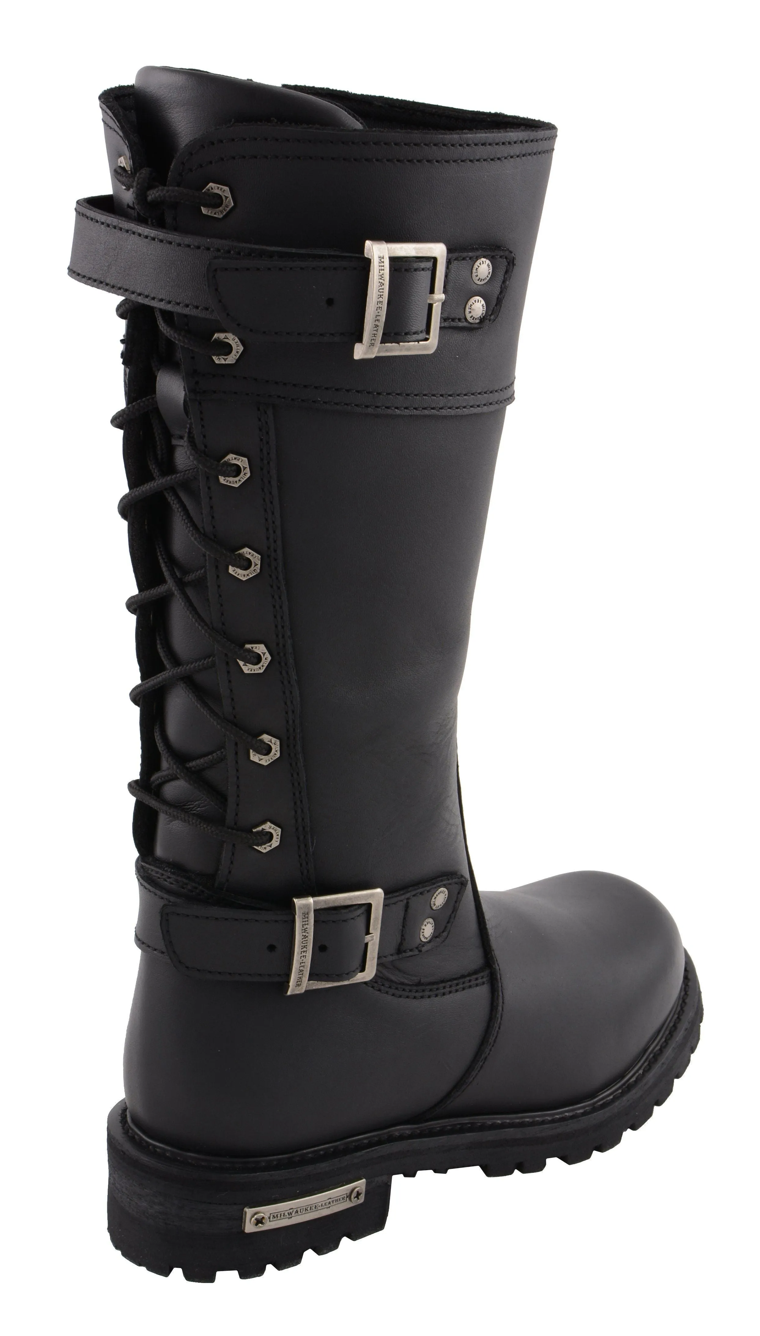Milwaukee Leather-MBL9385-Women’s 15” Calf Laced Black Leather Riding Boots with Side Zipper Entry