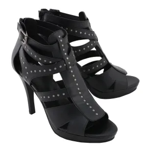 Milwaukee Performance-MBL9452-Women Black Studded Ankle Strap Sandal with Stiletto Heel