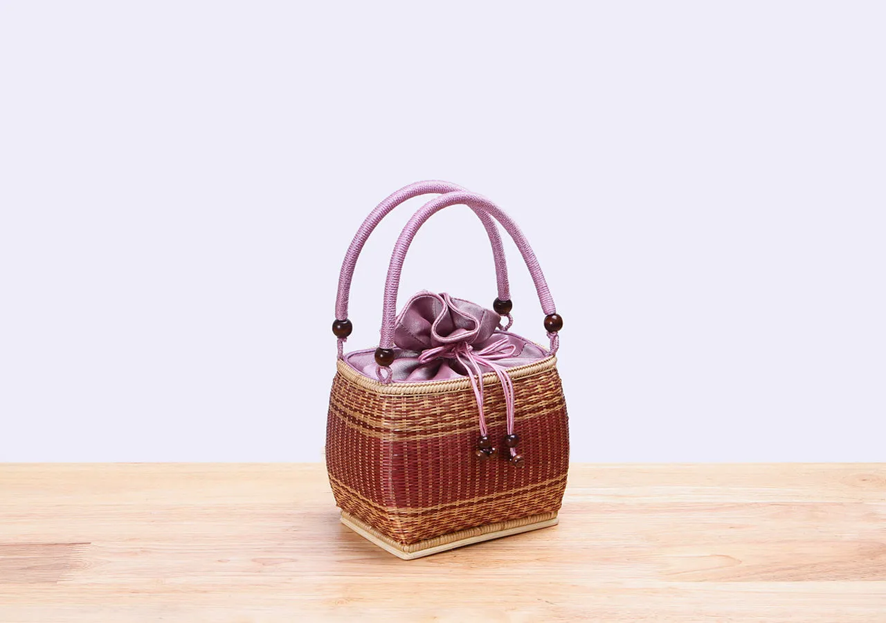 Mini Bamboo Wicker Square Handbag (Pink)