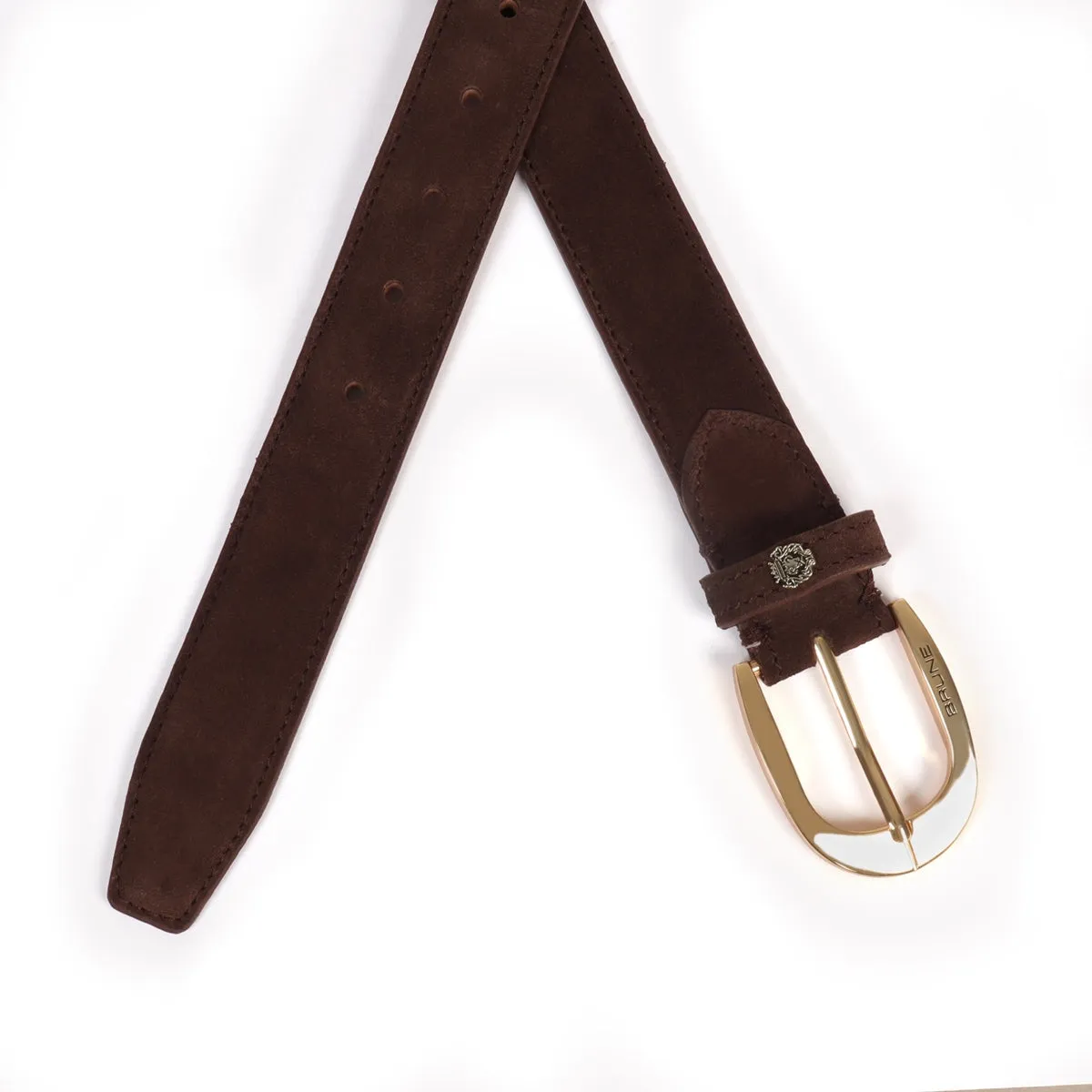 Mini Lion Dark Brown Suede Leather Oval Shape Buckle Men's Formal Belt By Brune & Bareskin