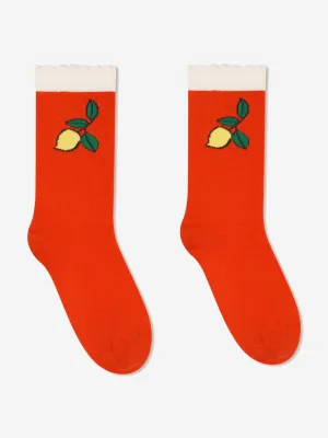 Mini Rodini Kids Lemons Scallop Socks in Red