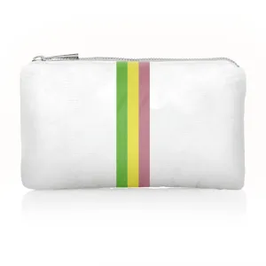Mini Zipper Pack in Shimmer White with Colorful Green, Yellow, and Pink Stripes