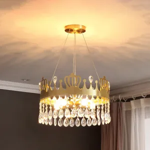Minimal Gold Crystal Drop Chandelier - 5-Light Ceiling Lamp for Living Room