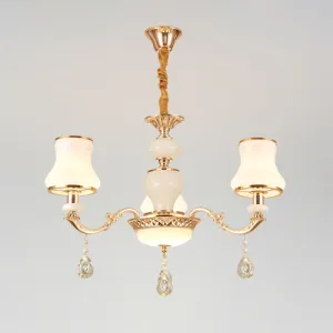 Minimal Hanging Chandelier with Frosted Glass Curve, Crystal Accent in Gold