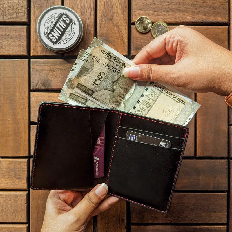 Minimalist Bi-Fold Wallet - Carbon Black [Italian Vachetta]