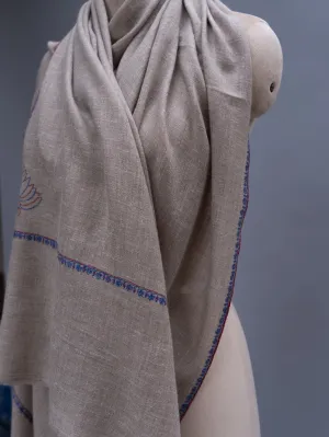 Minimalistic Border Embroidered Natural Beige Cashmere Wrap