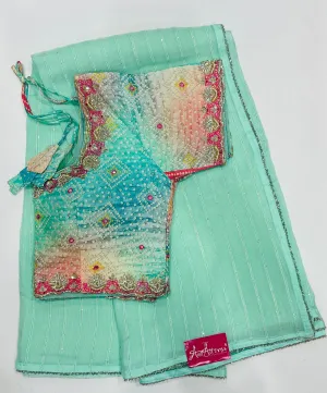 Mint colored soft organza saree | Fancy Look