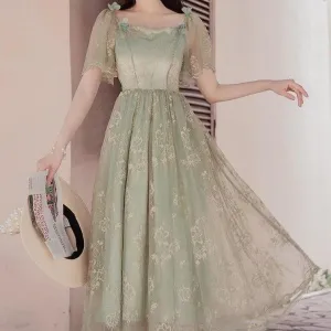 Mint Translucent Shiny Floral Butterfly Puff Sleeve Dress Kawaii Academia Y2K Cottagecore Coquette Fairycore Dollette Princesscore