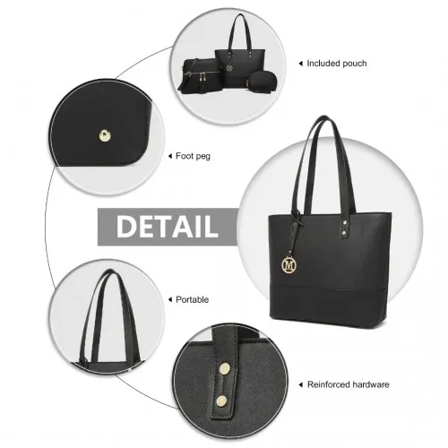 Miss Lulu 3 Piece Leather Look Tote Bag Set - Black | Stylish and Versatile PU Leather Bags