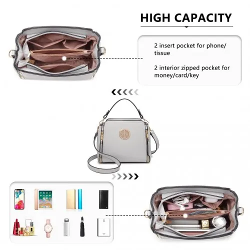 Miss Lulu Leather Look Practical Crossbody Bag - Grey | Lightweight & Stylish Everyday Handbag
