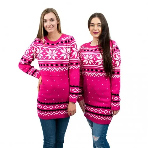 Miss Lulu Pink Christmas Jumper - Snowflake Pattern, Medium - Festive Winter Apparel
