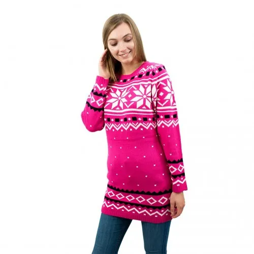 Miss Lulu Pink Christmas Jumper - Snowflake Pattern, Medium - Festive Winter Apparel