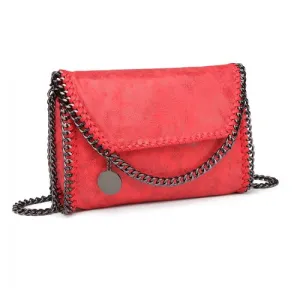 Miss Lulu Red Leather Look Chain Fold-over Shoulder Bag - Stylish & Edgy Women's Handbag