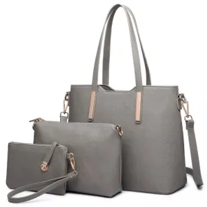 Miss Lulu Three Piece Tote Shoulder Bag And Clutch - Elegant Grey