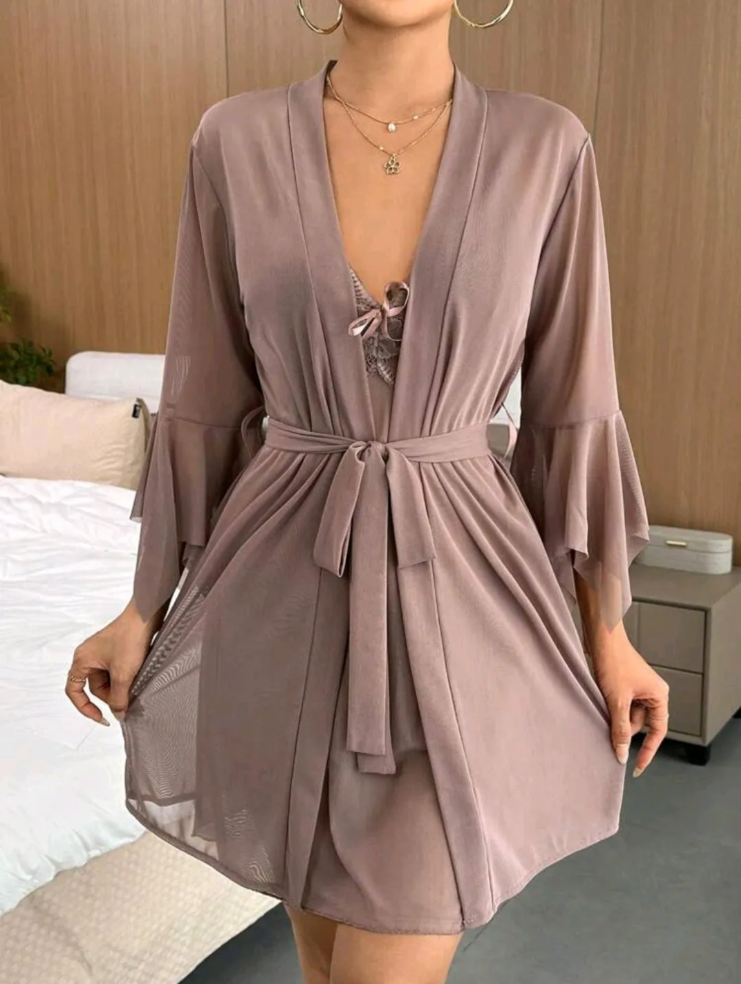 Mocha Chiffon 2 Piece Night Dress Set
