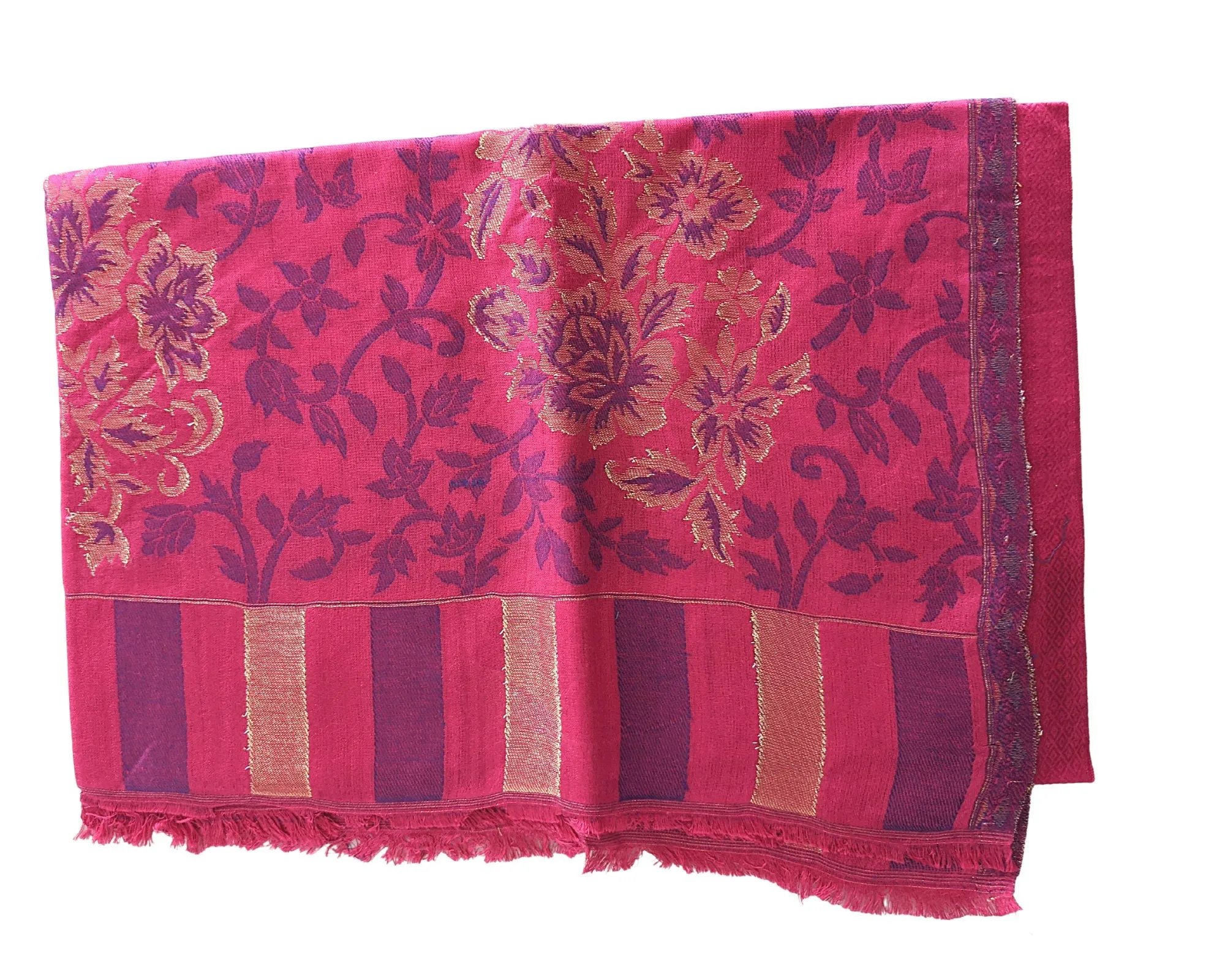 Modal Kani Wool Scarf & Scarves for Women With Zari Work [Pink]