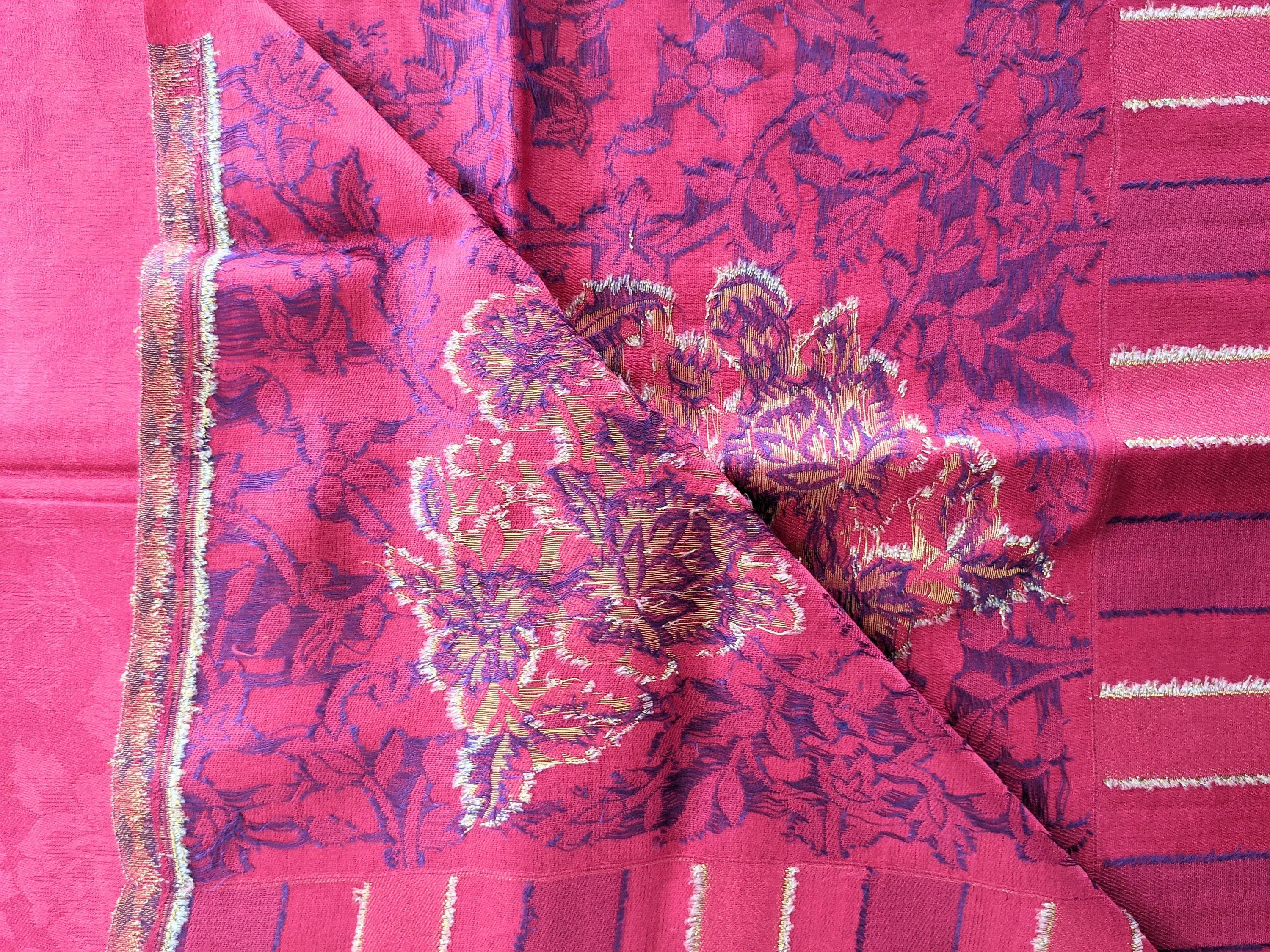 Modal Kani Wool Scarf & Scarves for Women With Zari Work [Pink]