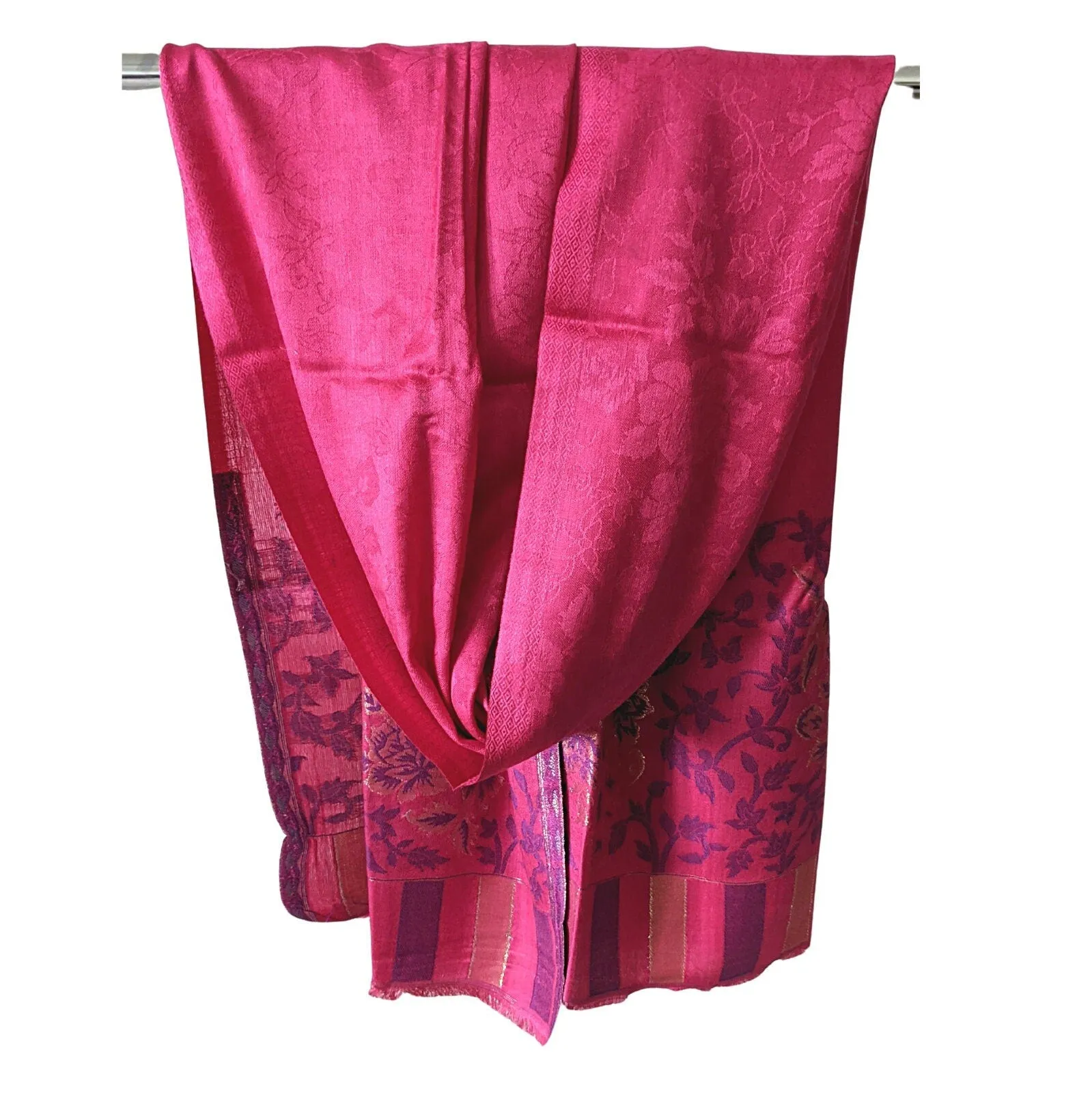 Modal Kani Wool Scarf & Scarves for Women With Zari Work [Pink]