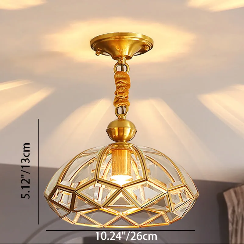 Modern Luxury Gold Finish Frame Geometric Glass Shade 1-Light Pendant Light For Bedroom