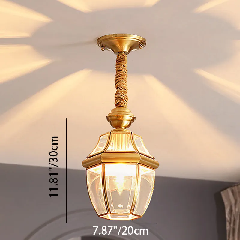 Modern Luxury Gold Finish Frame Geometric Glass Shade 1-Light Pendant Light For Bedroom