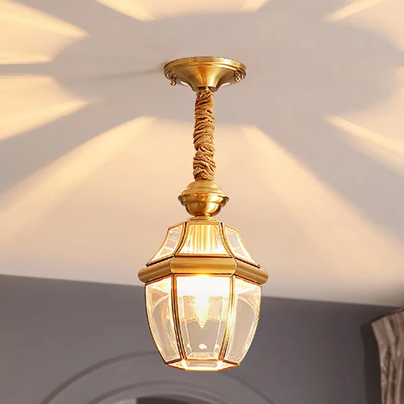 Modern Luxury Gold Finish Frame Geometric Glass Shade 1-Light Pendant Light For Bedroom