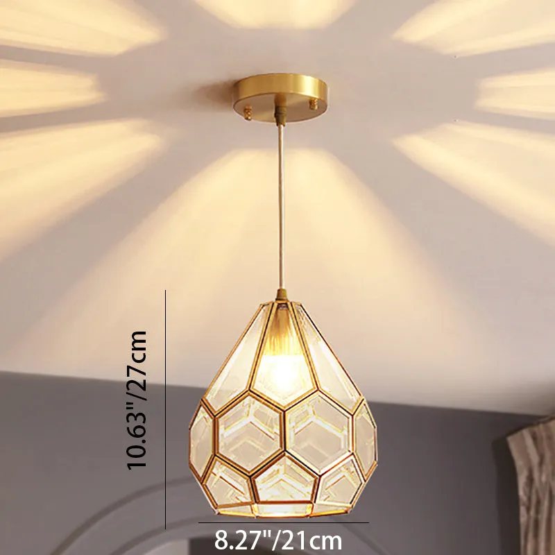 Modern Luxury Gold Finish Frame Geometric Glass Shade 1-Light Pendant Light For Bedroom