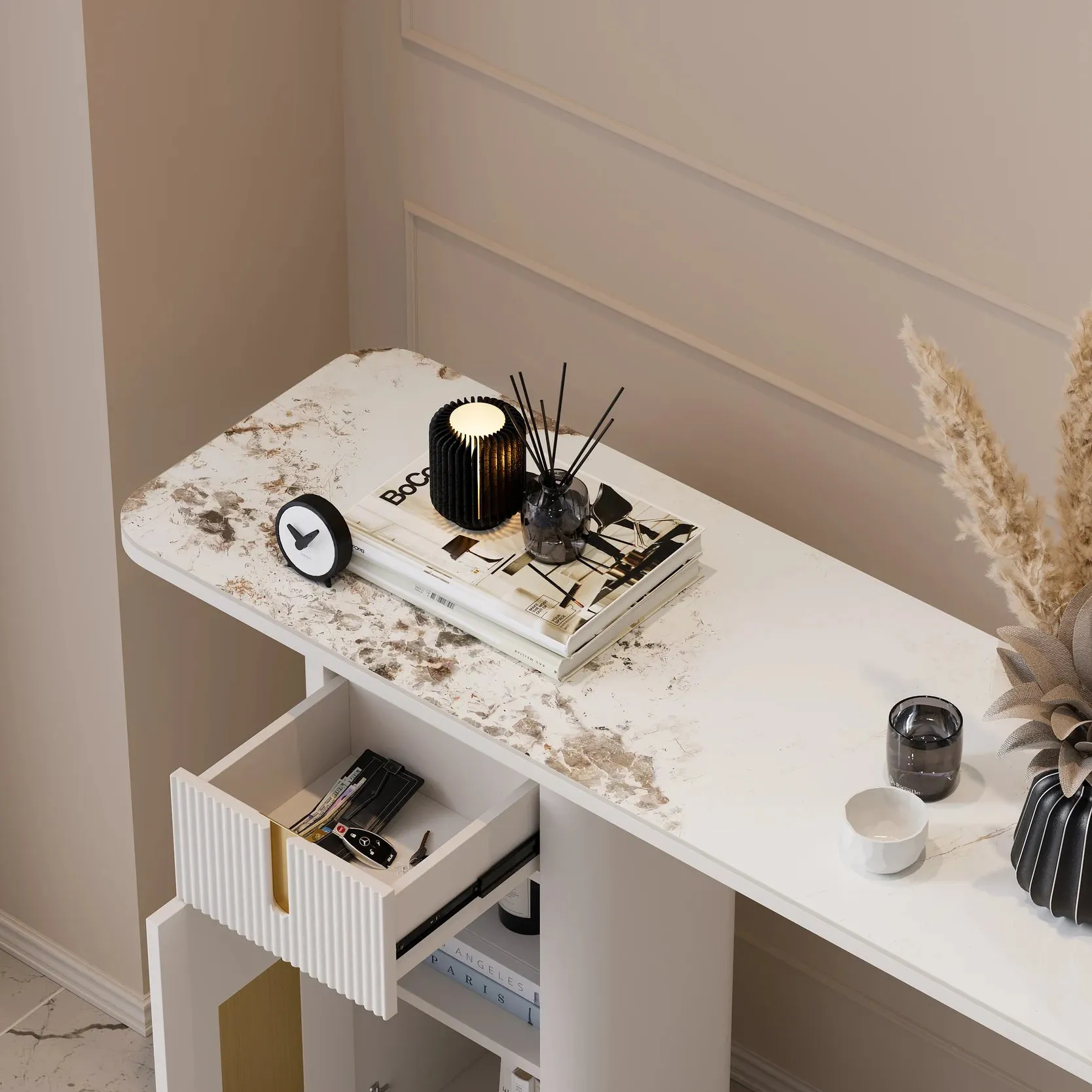 Modern Sintered Stone Console Table With Storage Entryway Table