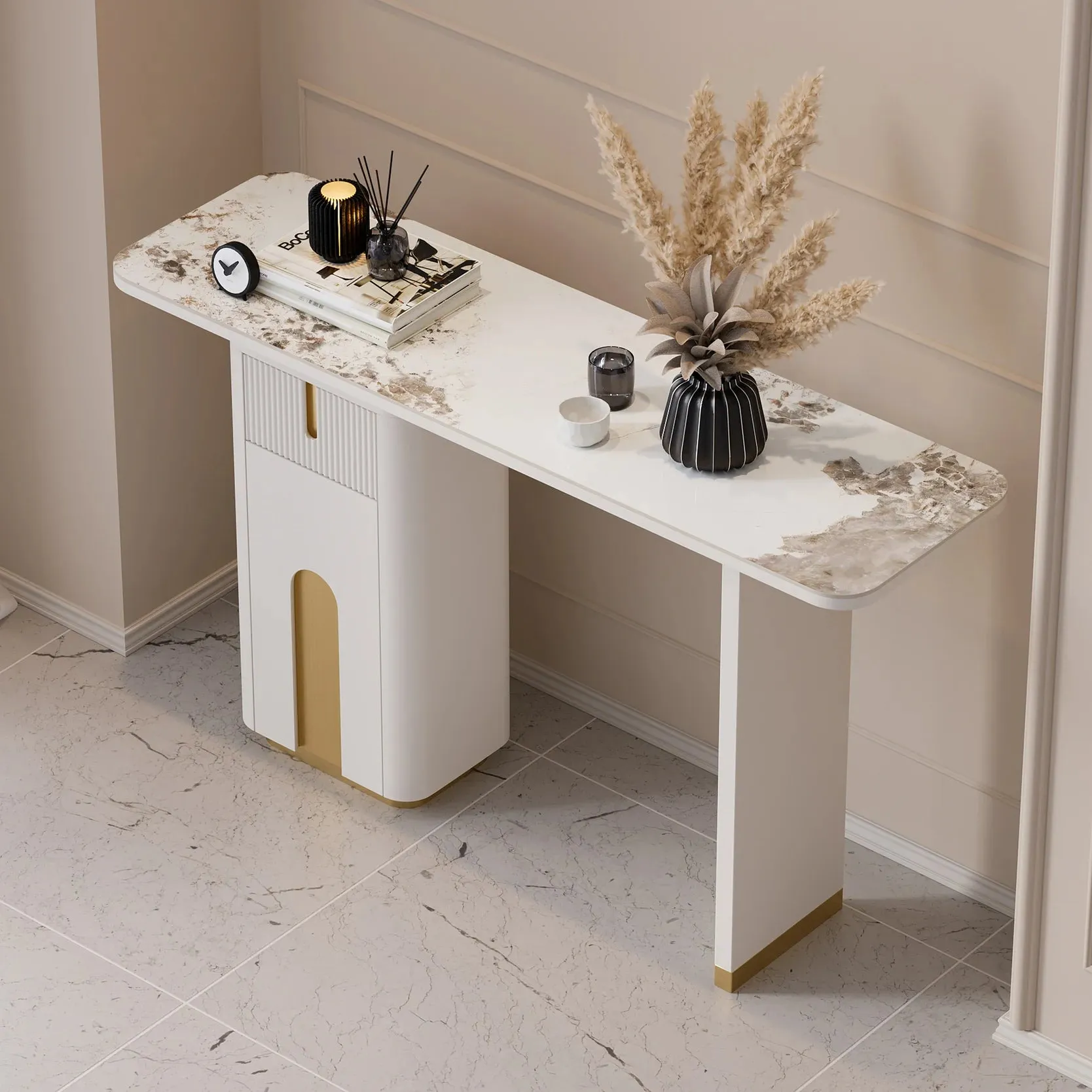 Modern Sintered Stone Console Table With Storage Entryway Table