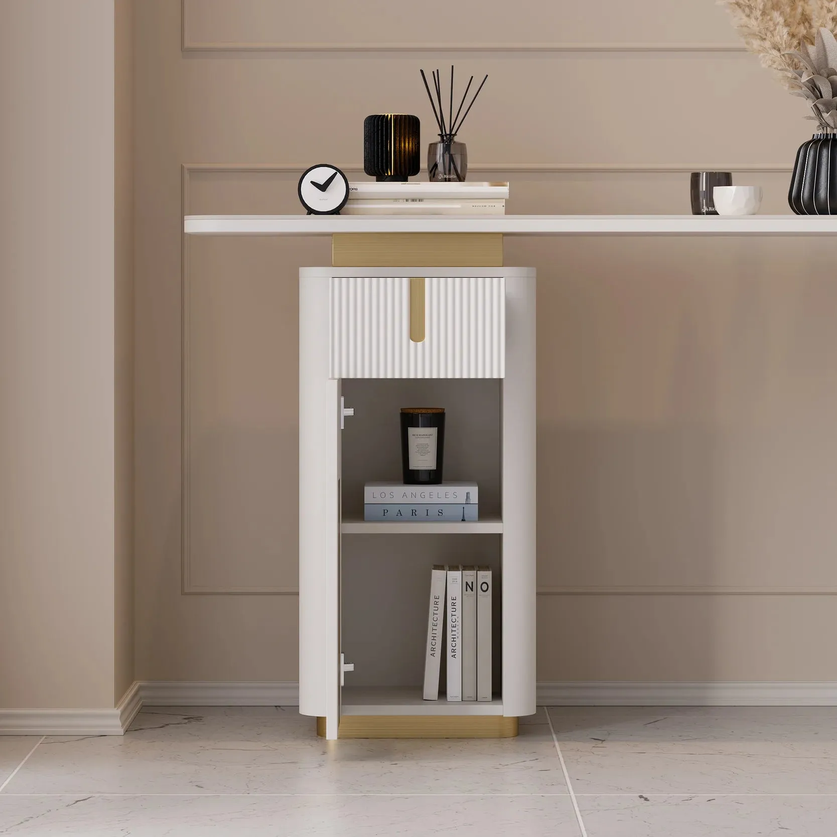 Modern Sintered Stone Console Table With Storage Entryway Table