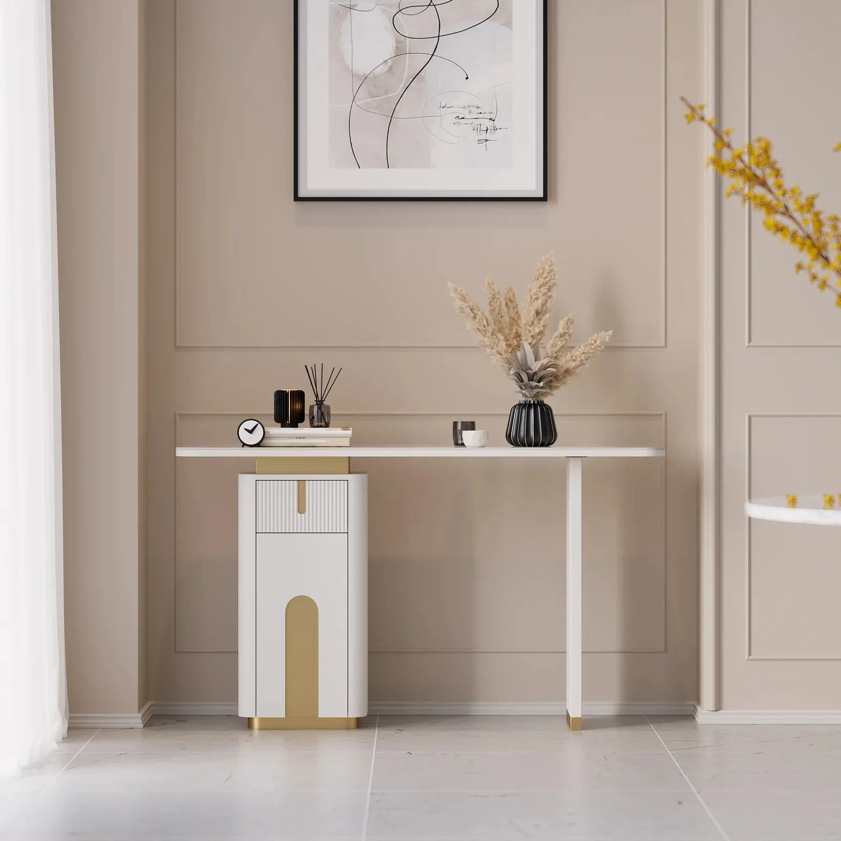 Modern Sintered Stone Console Table With Storage Entryway Table