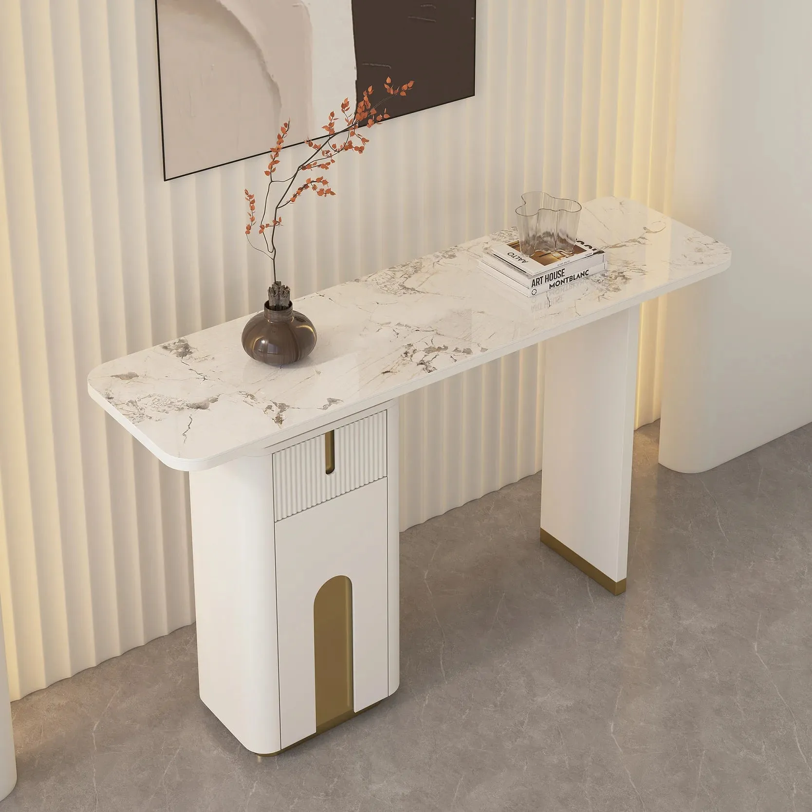 Modern Sintered Stone Console Table With Storage Entryway Table