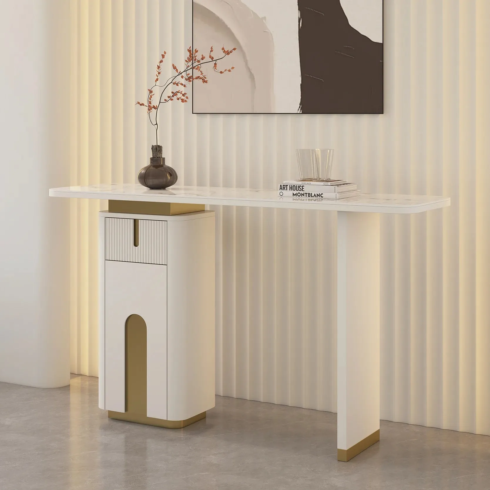 Modern Sintered Stone Console Table With Storage Entryway Table