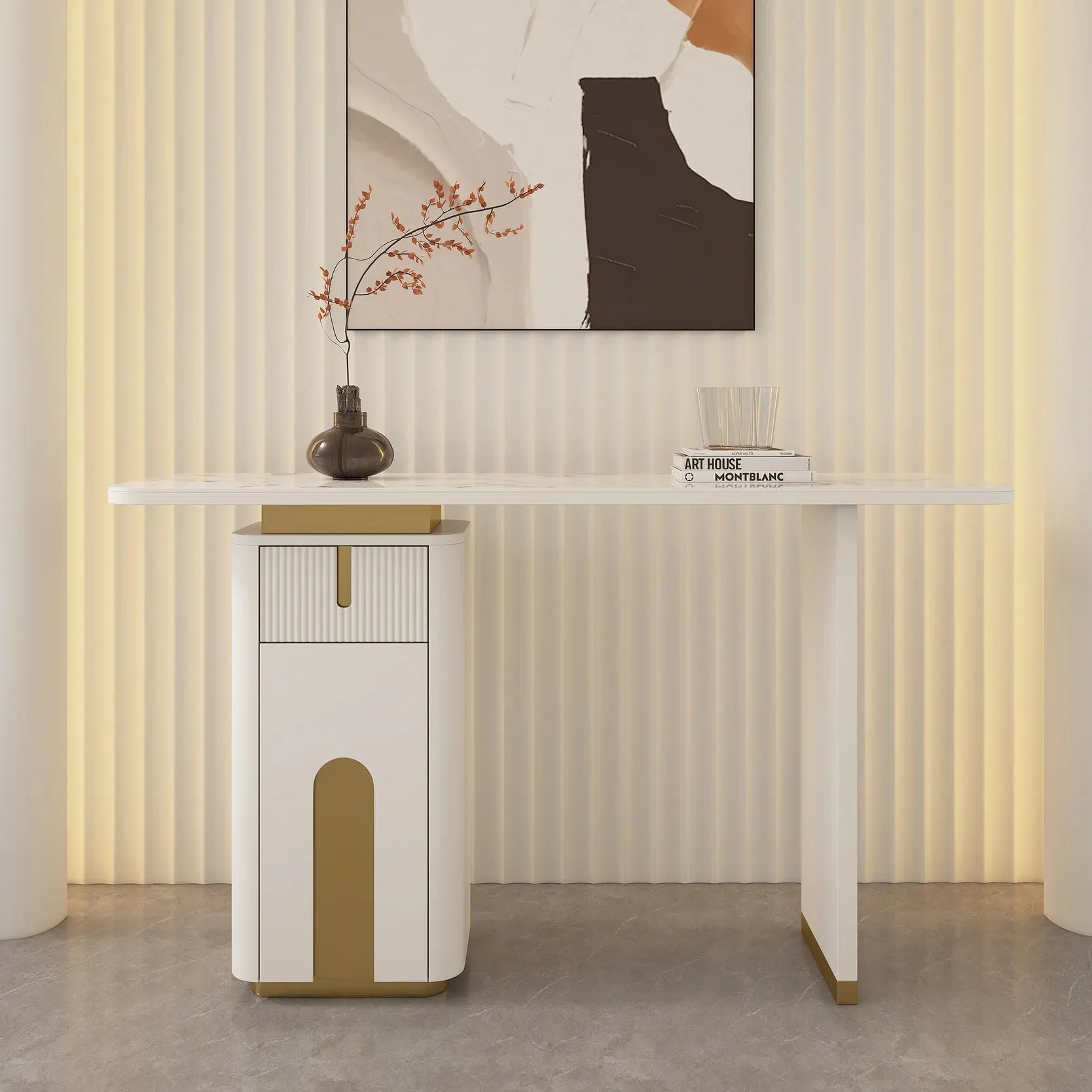 Modern Sintered Stone Console Table With Storage Entryway Table