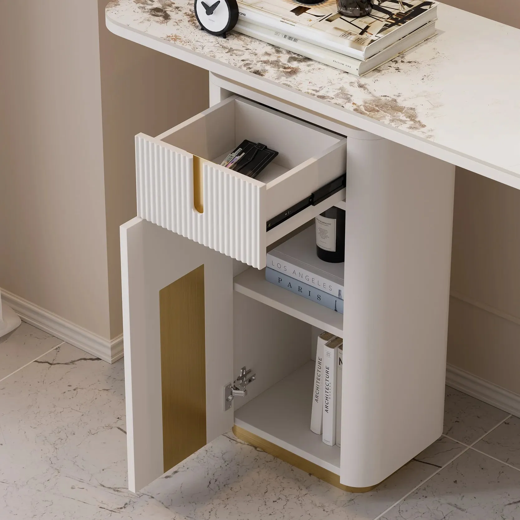 Modern Sintered Stone Console Table With Storage Entryway Table