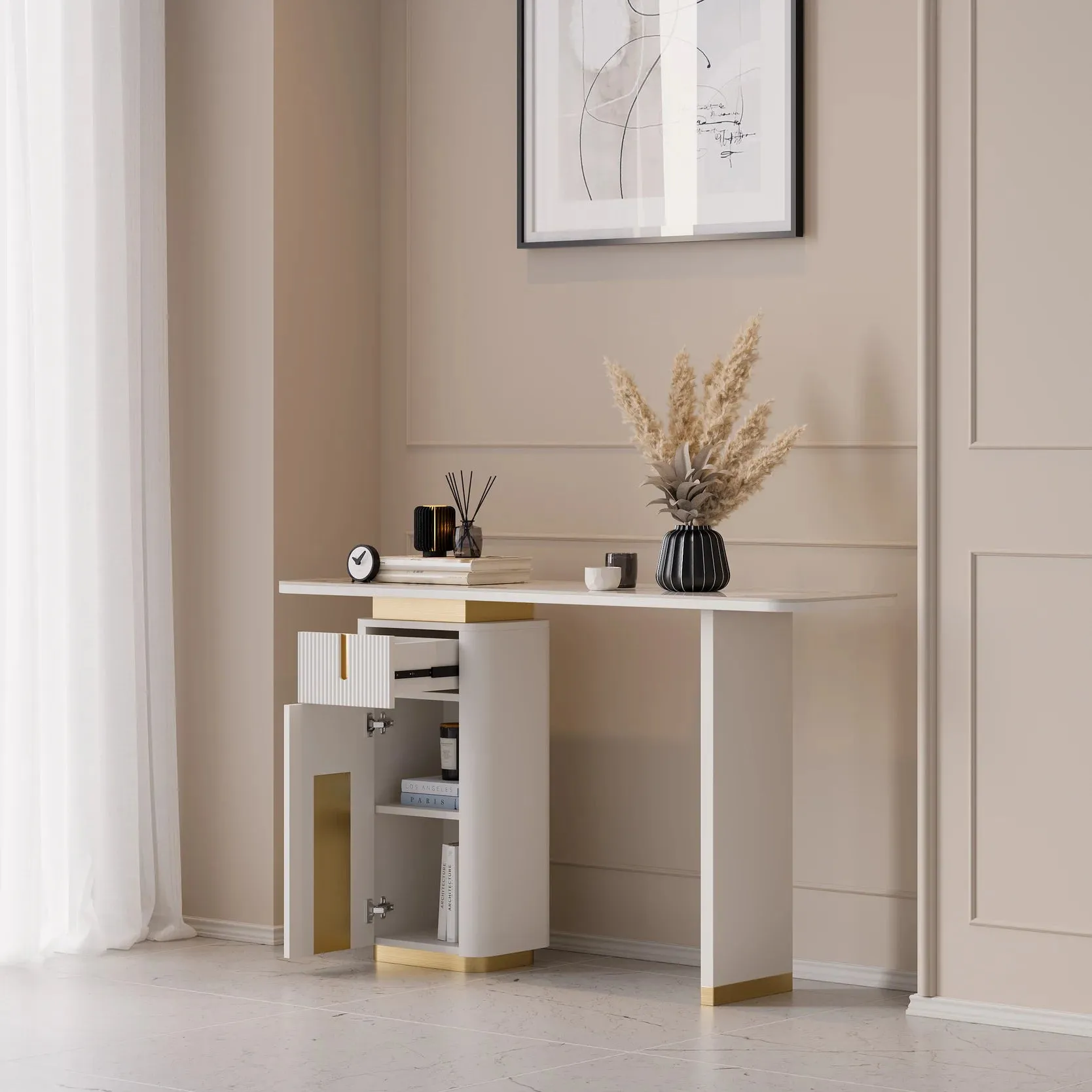 Modern Sintered Stone Console Table With Storage Entryway Table