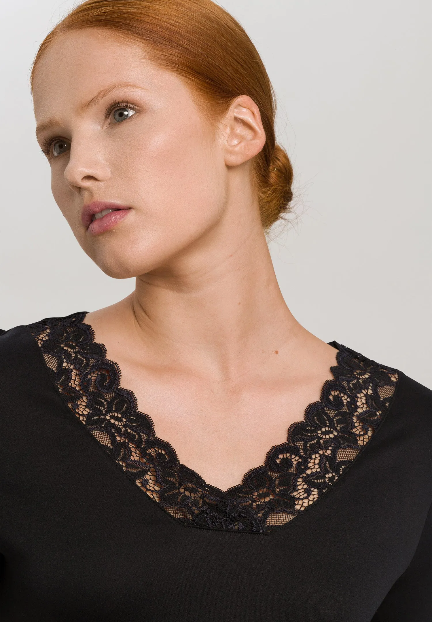 Moments Lace Trim Cotton Nightgown  | Black 77933-019