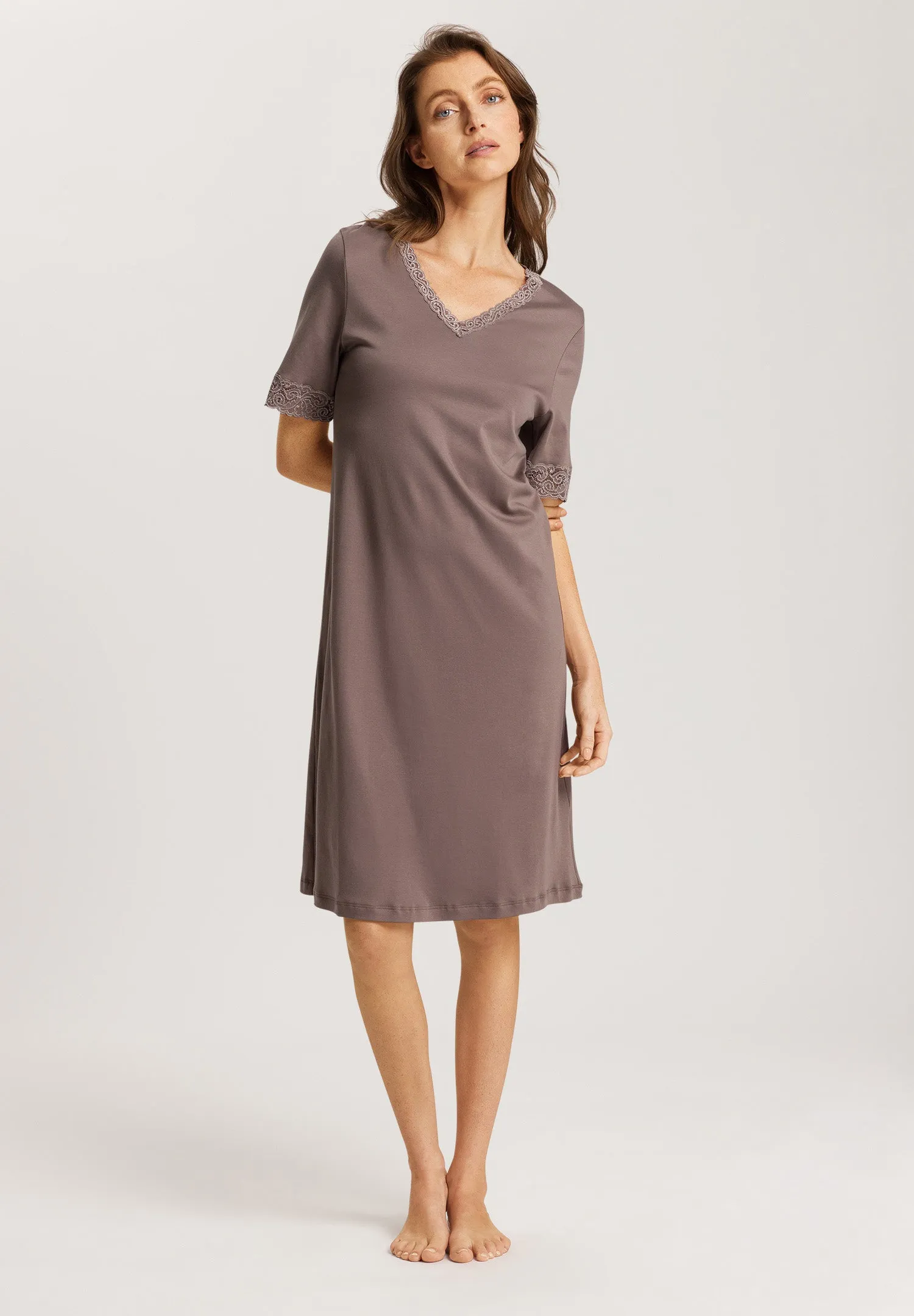 Moments Lace Trim Cotton Nightgown | Stonewash 77040-2756