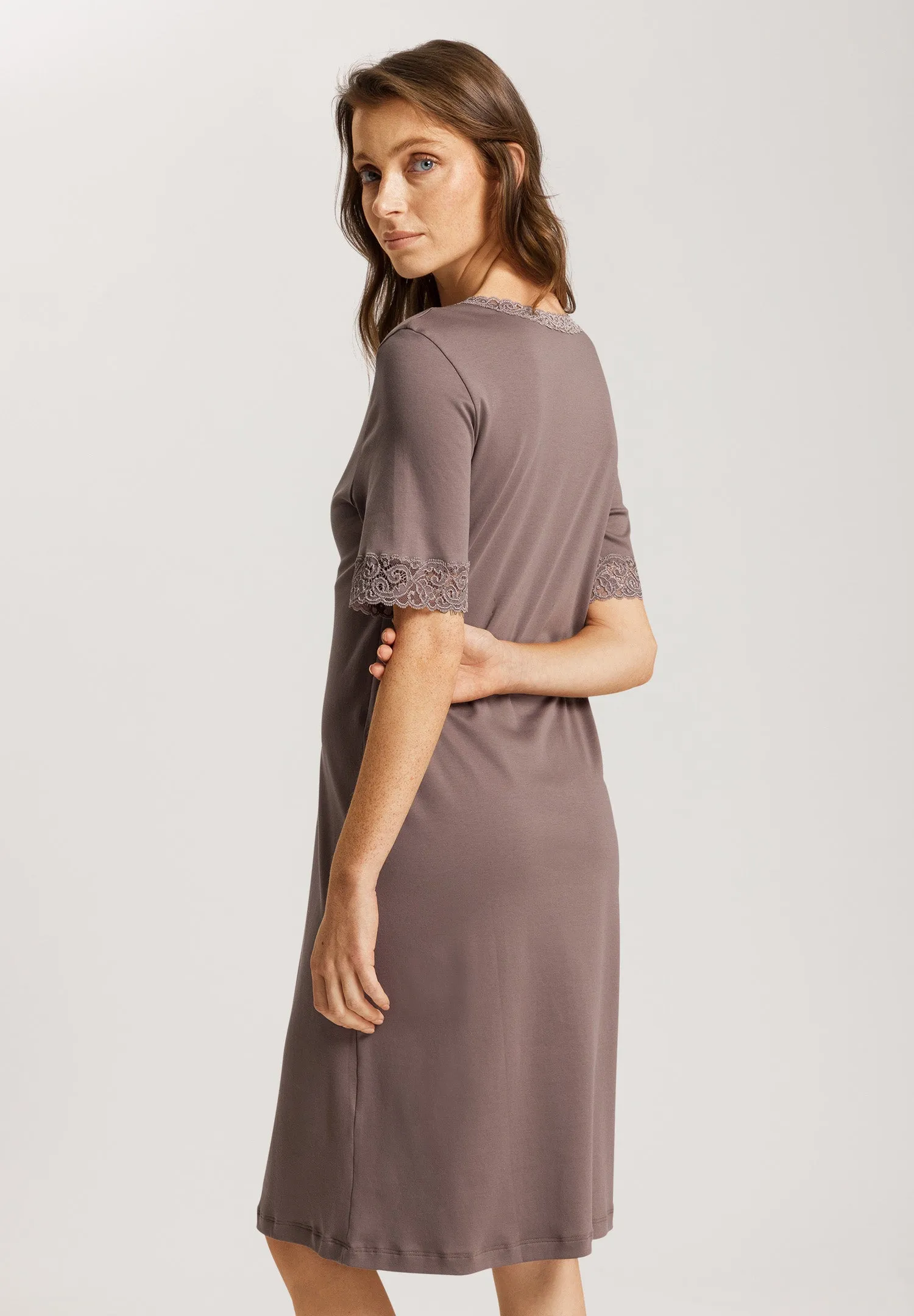 Moments Lace Trim Cotton Nightgown | Stonewash 77040-2756