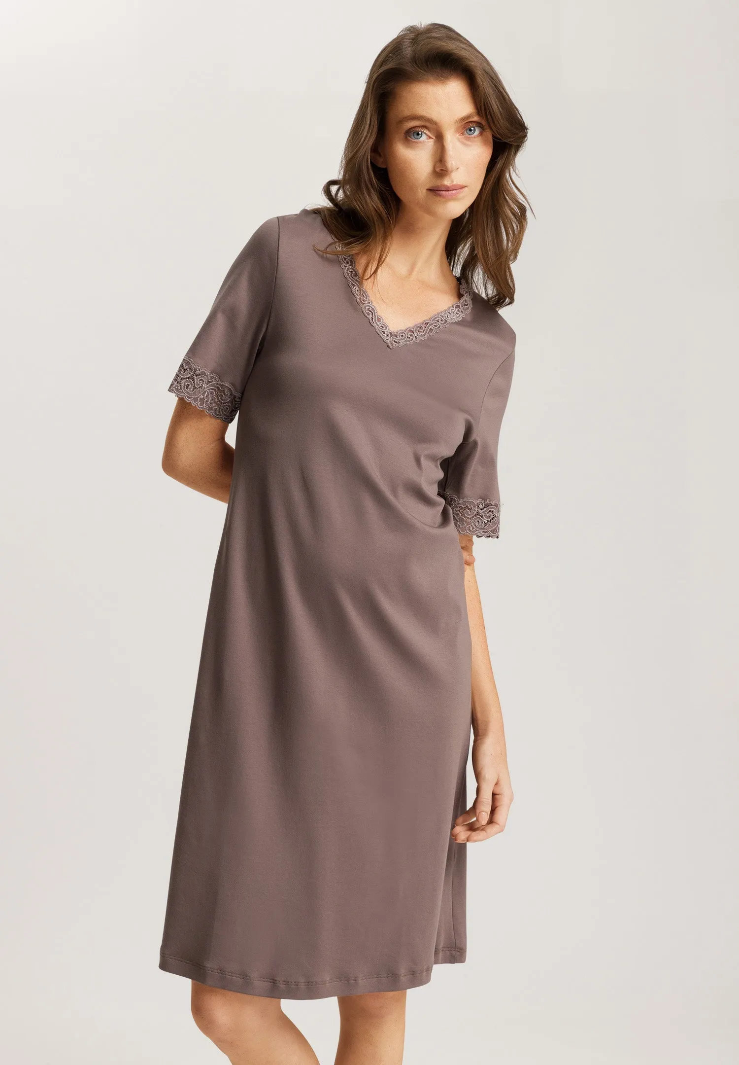 Moments Lace Trim Cotton Nightgown | Stonewash 77040-2756