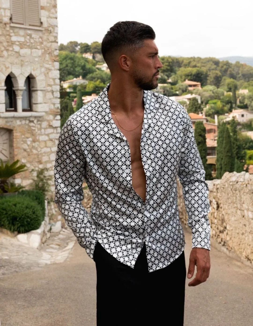 Monochrome Block Printed Long Sleeve Shirt
