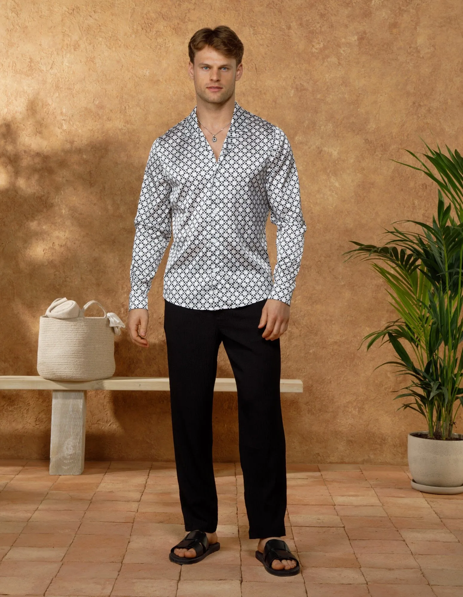 Monochrome Block Printed Long Sleeve Shirt
